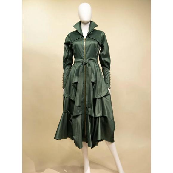 SAMUEL DONG Dresses & Skirts - Samuel Dong Olive Green Tiered Midi Trench Dress
